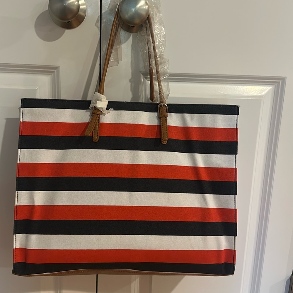 Talbots canvas patriotic red white and blue tote bag NWT